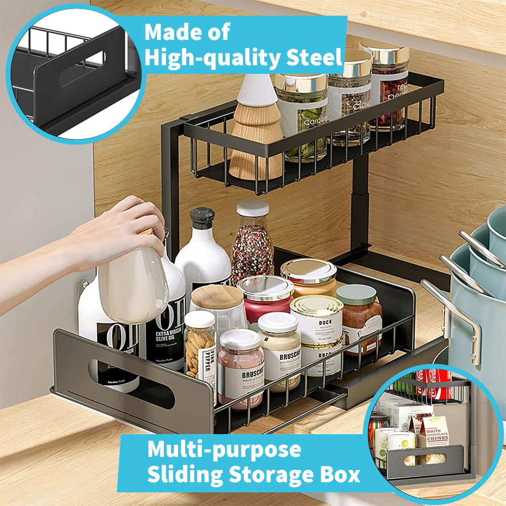 Under Sink Organizer – 2 Tier Pull-Out Storage Rack for Kitchen & Bathroom