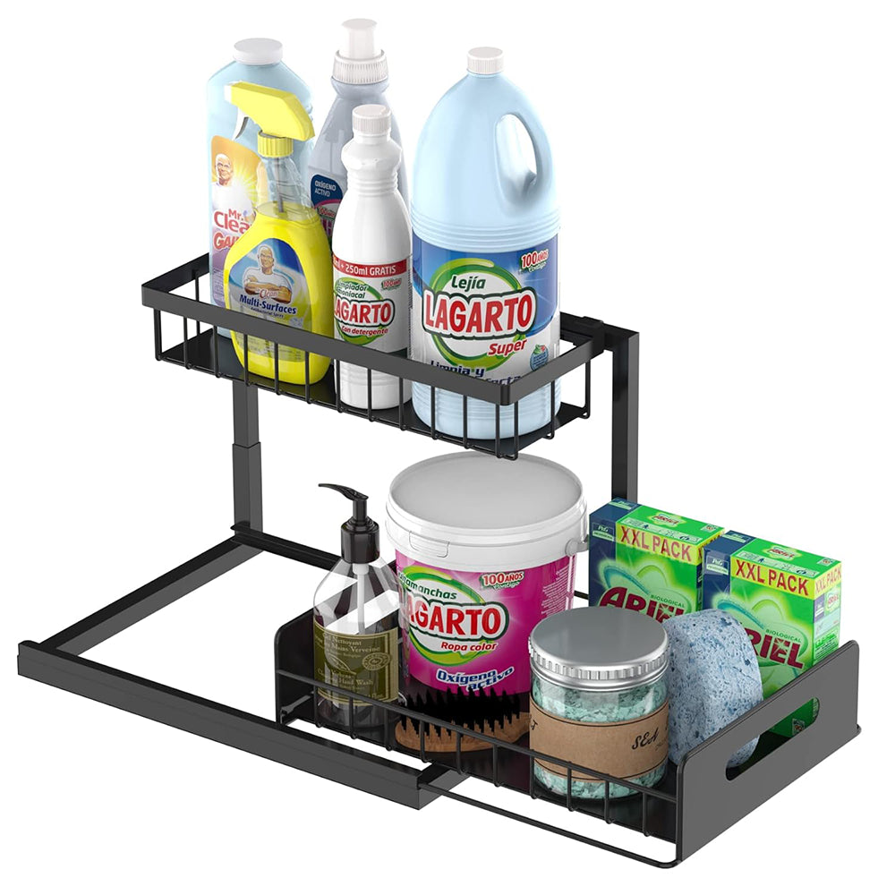 Under Sink Organizer – 2 Tier Pull-Out Storage Rack for Kitchen & Bathroom