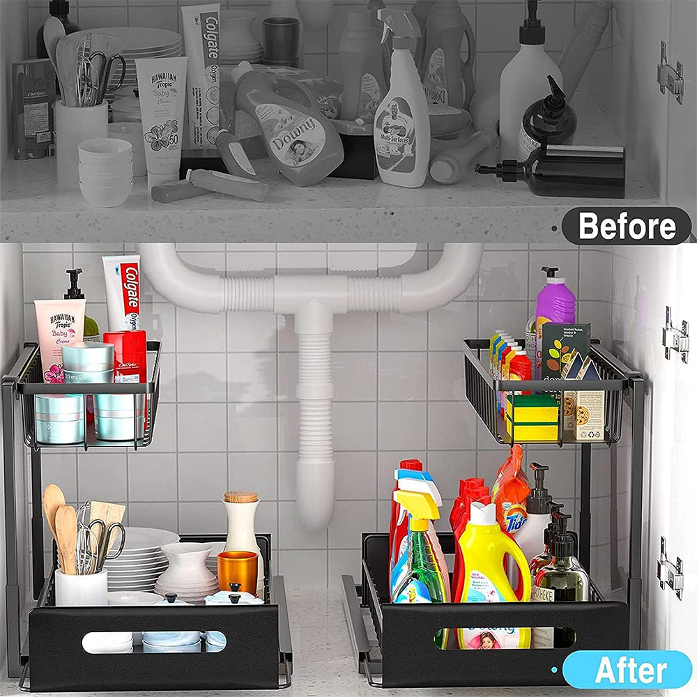 Under Sink Organizer – 2 Tier Pull-Out Storage Rack for Kitchen & Bathroom