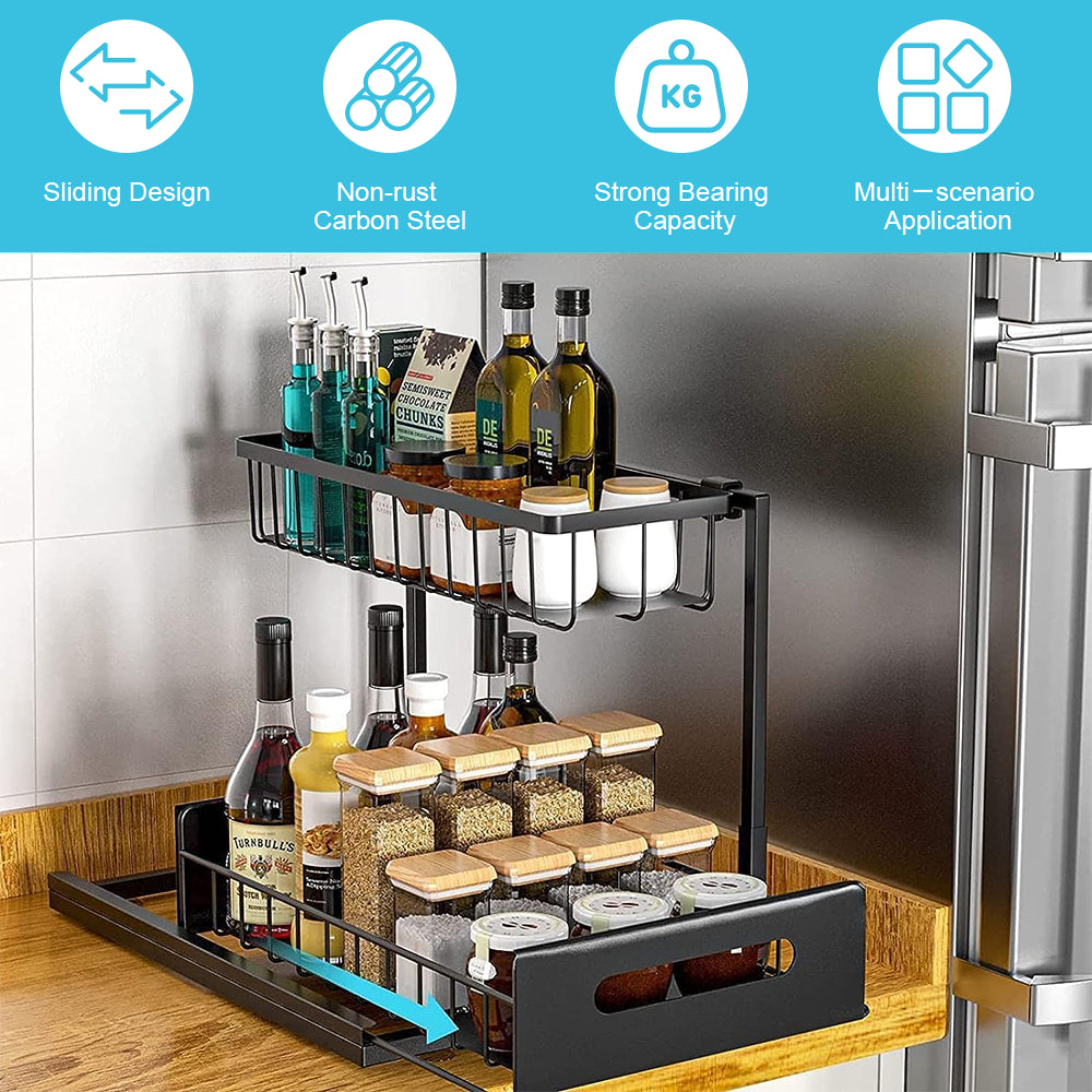 Under Sink Organizer – 2 Tier Pull-Out Storage Rack for Kitchen & Bathroom