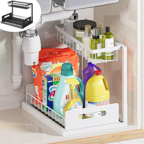 Under Sink Organizer – 2 Tier Pull-Out Storage Rack for Kitchen & Bathroom