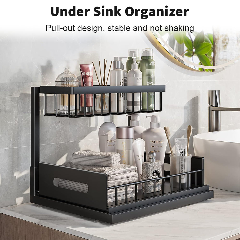 Under Sink Organizer – 2 Tier Pull-Out Storage Rack for Kitchen & Bathroom